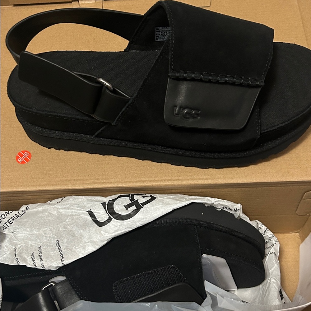 UGG Black Slide Sandals with Buckle